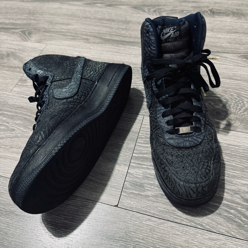 Size 13 - Nike Air Force 1 Black & Blue High Top Elephant Print 2012 Preowned